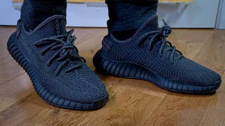 Adidas Yeezy 350 V2 BLACKBlack Static  Unboxing Review amp On Feet [upl. by Merralee]