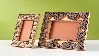 How to create beautiful photo frame only using cardboard  easy homemade DIY [upl. by Flaherty]