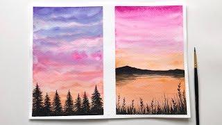 Watercolor Sunset Tutorial For Beginners  Easy Watercolor Sunset Ideas [upl. by Aneev545]