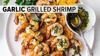 BEST GRILLED SHRIMP RECIPE  garlic grilled shrimp skewers  easy [upl. by Aklog]