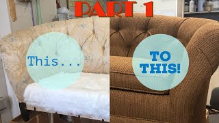 DIY  Upholstering A Sofa PART 1 Stripping Fabric [upl. by Gilud841]