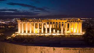 Athens Acropolis  Drone By Night  4k Drone Travel Video [upl. by Heurlin546]