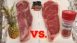 Tenderize steaks in 30 minutes Testing Pineapple and Adolphs Steak Tenderizer [upl. by Orth]