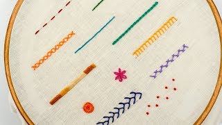 TOP 12 STITCHES IN HAND EMBROIDERY  Tutorial for Beginners [upl. by Iramo]