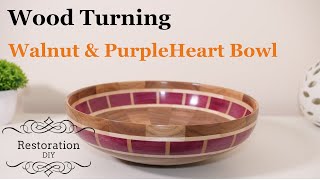 Woodturning  Segmented Walnut and PurpleHeart Bowl  Restoration DIY [upl. by Atsirhcal195]