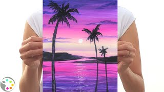 Easy Acrylic Painting for Beginners  How to Paint a Sunset with Palm Trees [upl. by Carnahan]