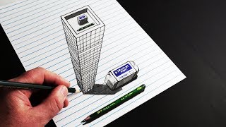 How to Draw Trick Art 3D Building on Line Paper [upl. by Ysiad]