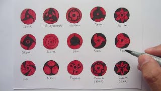 How to draw all Mangekyou Sharingan updated 万華鏡写輪眼 [upl. by Atil364]