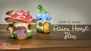 How to make Fairy House Jars with air drying clay Easy DIY tutorial [upl. by Haggai649]